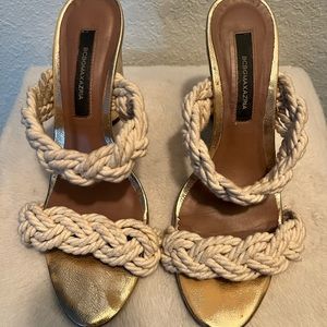 BCBGMAXAZRIA Cream Gold Heels are just so comfy!